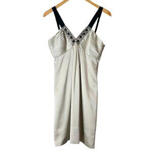BCBG MAXAZRIA Beaded/Sequined Neckline Cream Pleated Dress size 8P